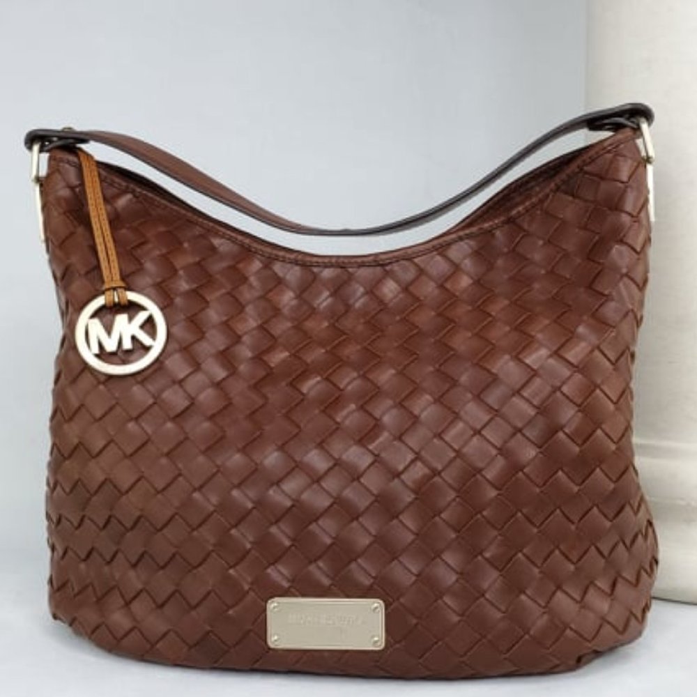 MICHAEL KORS Brown Woven Leather Top Handle Bag